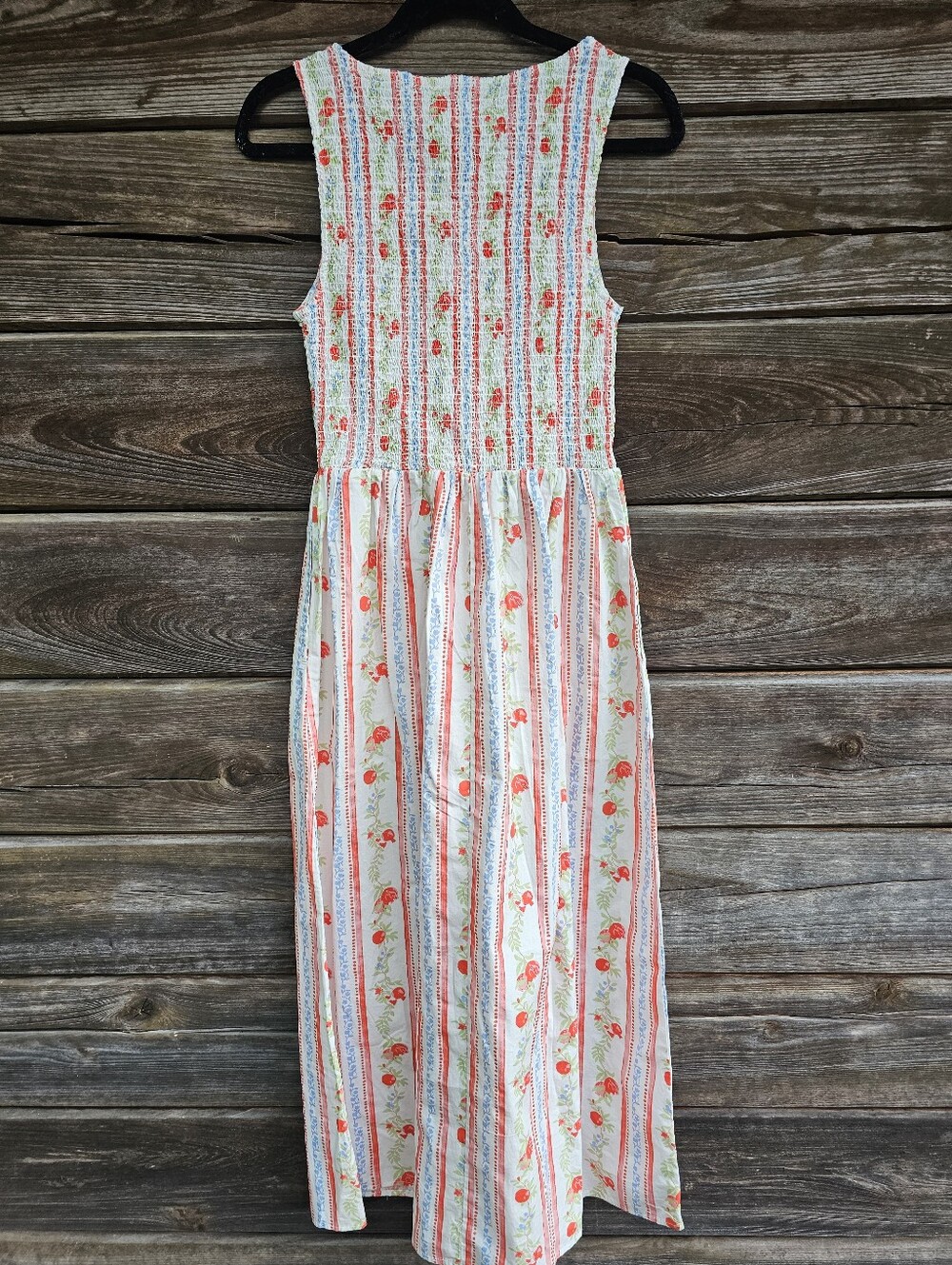 Tuckernuck Cream Midi Dress with Coral Floral Stripes - Picture 3 of 10